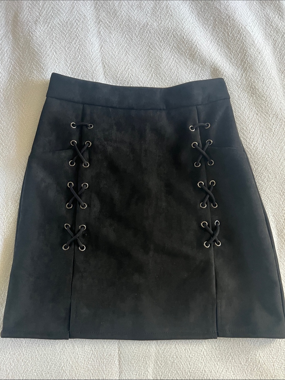 Black Lace-Up Suede Mini Skirt - Women